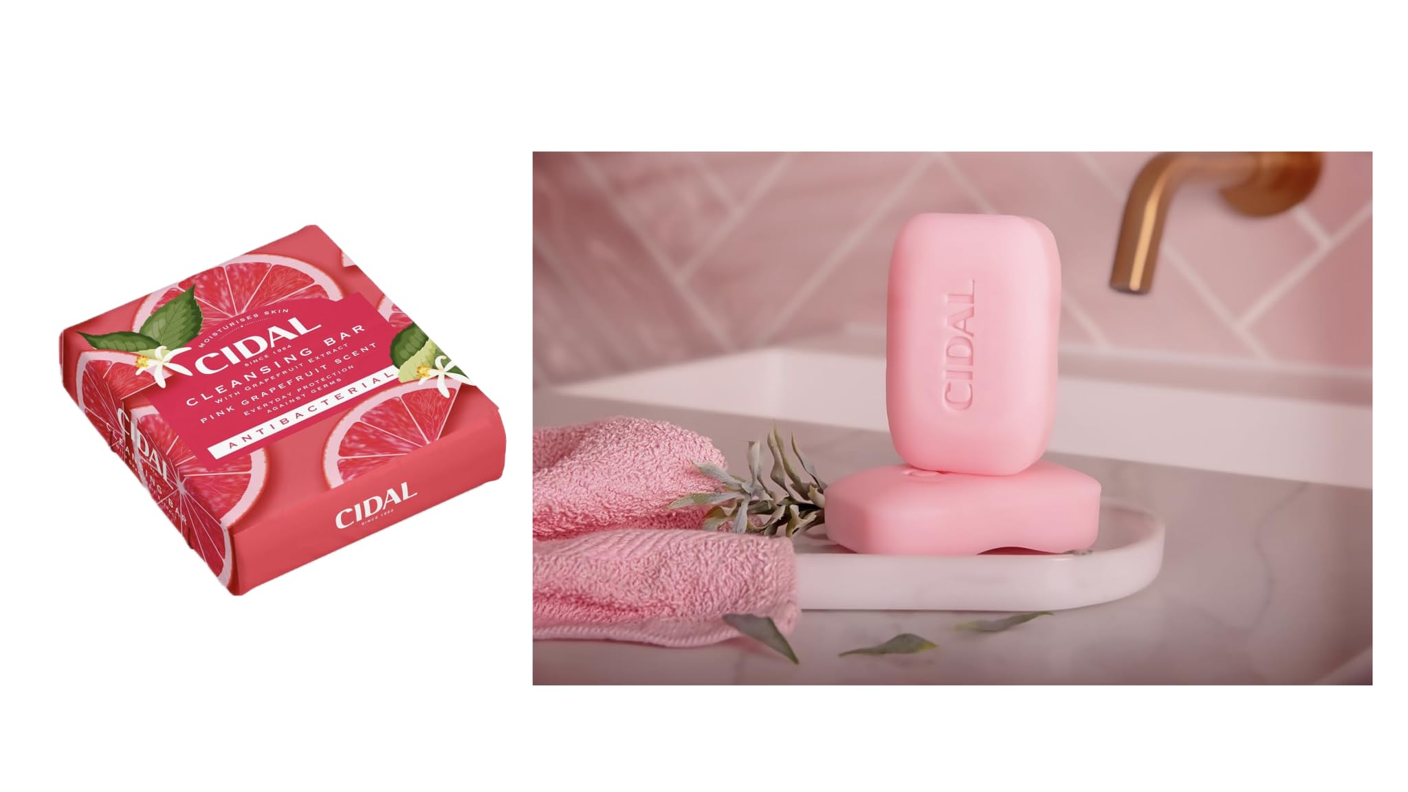 Cidal Pink Grapefruit Cleansing Bar Soap, Antibacterial, With Grapefruit Extract, Twinpack (6 x 100g bars) - Image 3