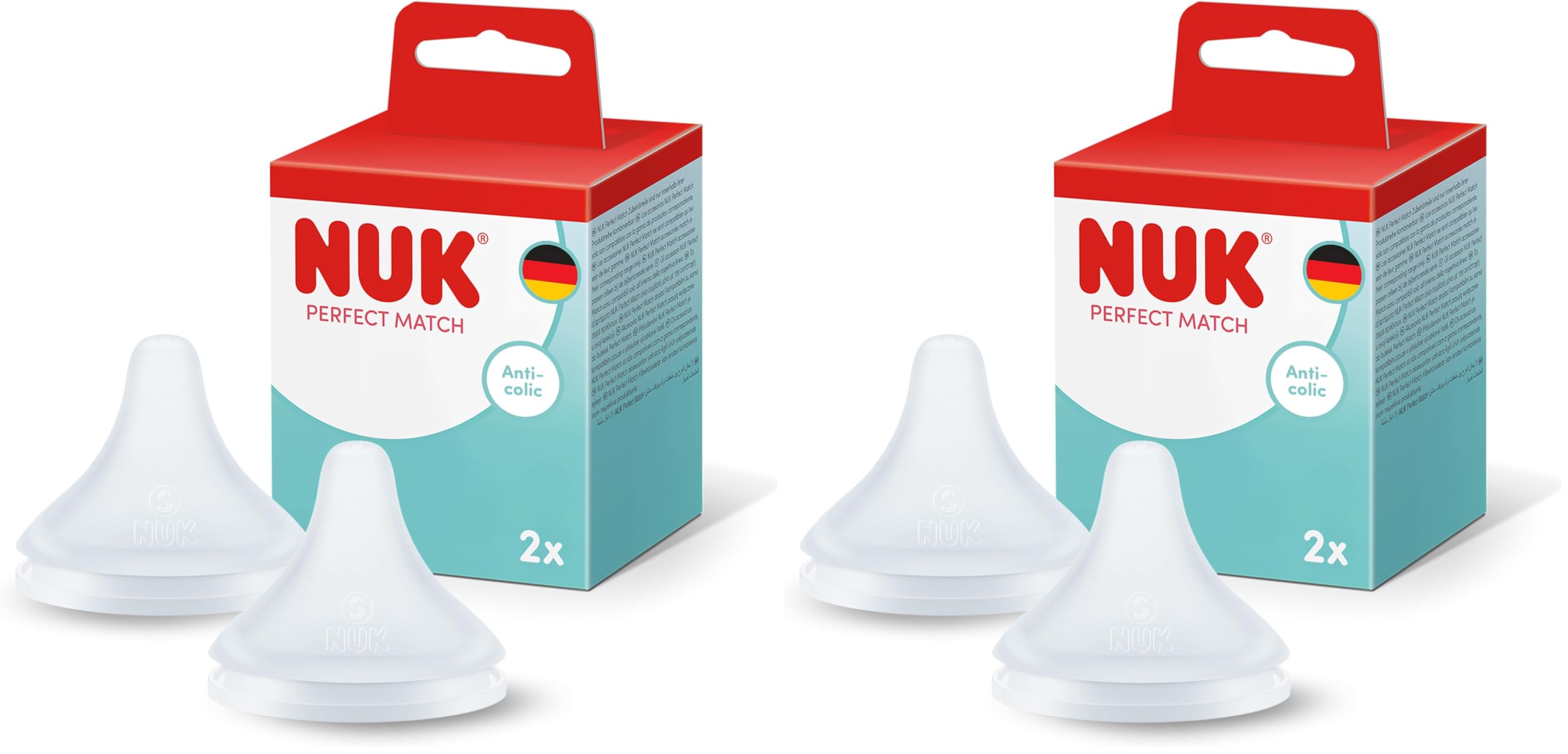 NUK Perfect Match Trinksauger, aus weichem Silikon, Passt sich Babys natürlichem Trinkverhalten an, Anti-Kolik, Größe M, ab 3+ Monate, 2 Stück (Packung mit 2)