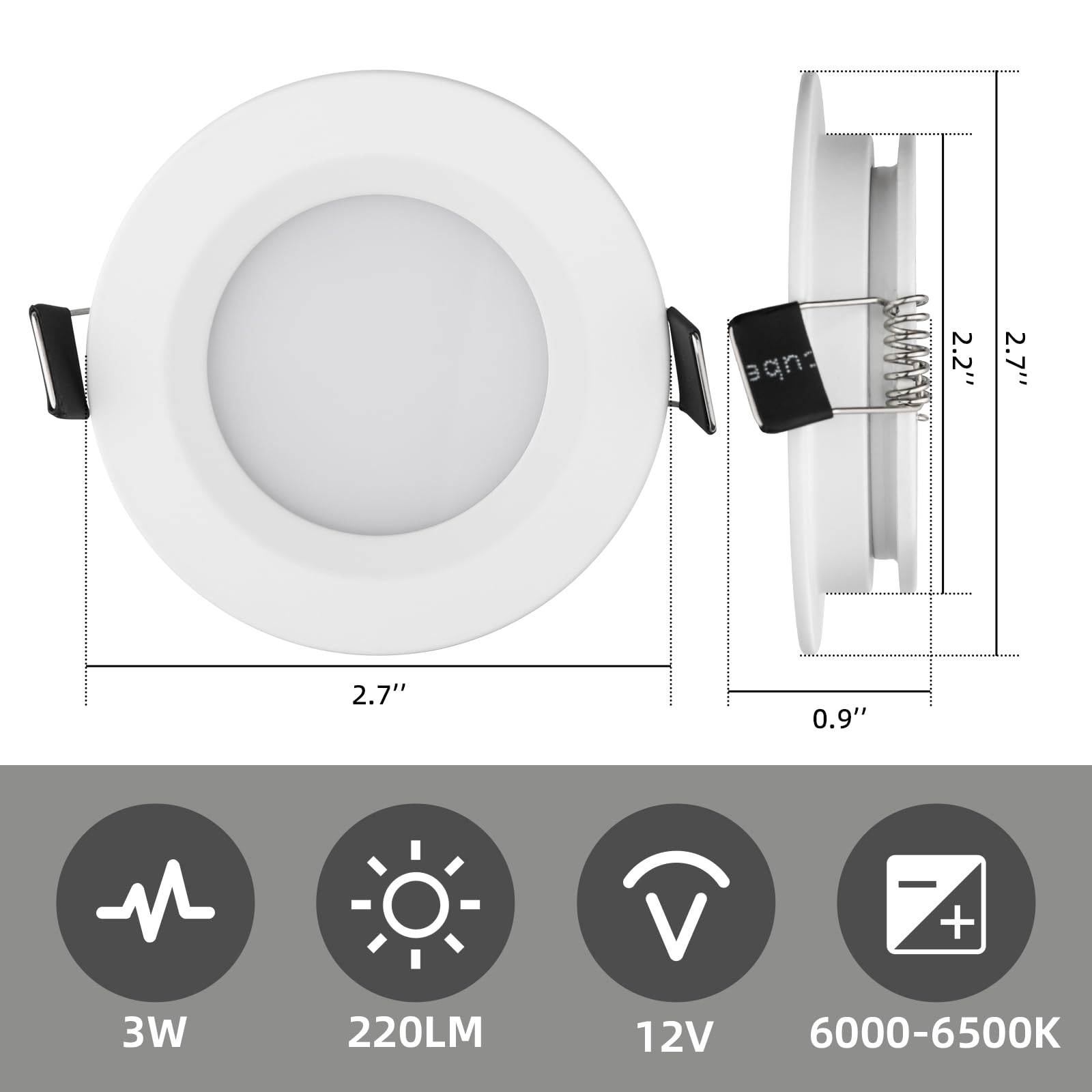 Lampa sufitowa LED do kampera, ciężarówki, łodzi, 3 W, 220 lm, ultra cienkie światło, ściemniane światło do kampera, ciężarówki, łodzi, dachu