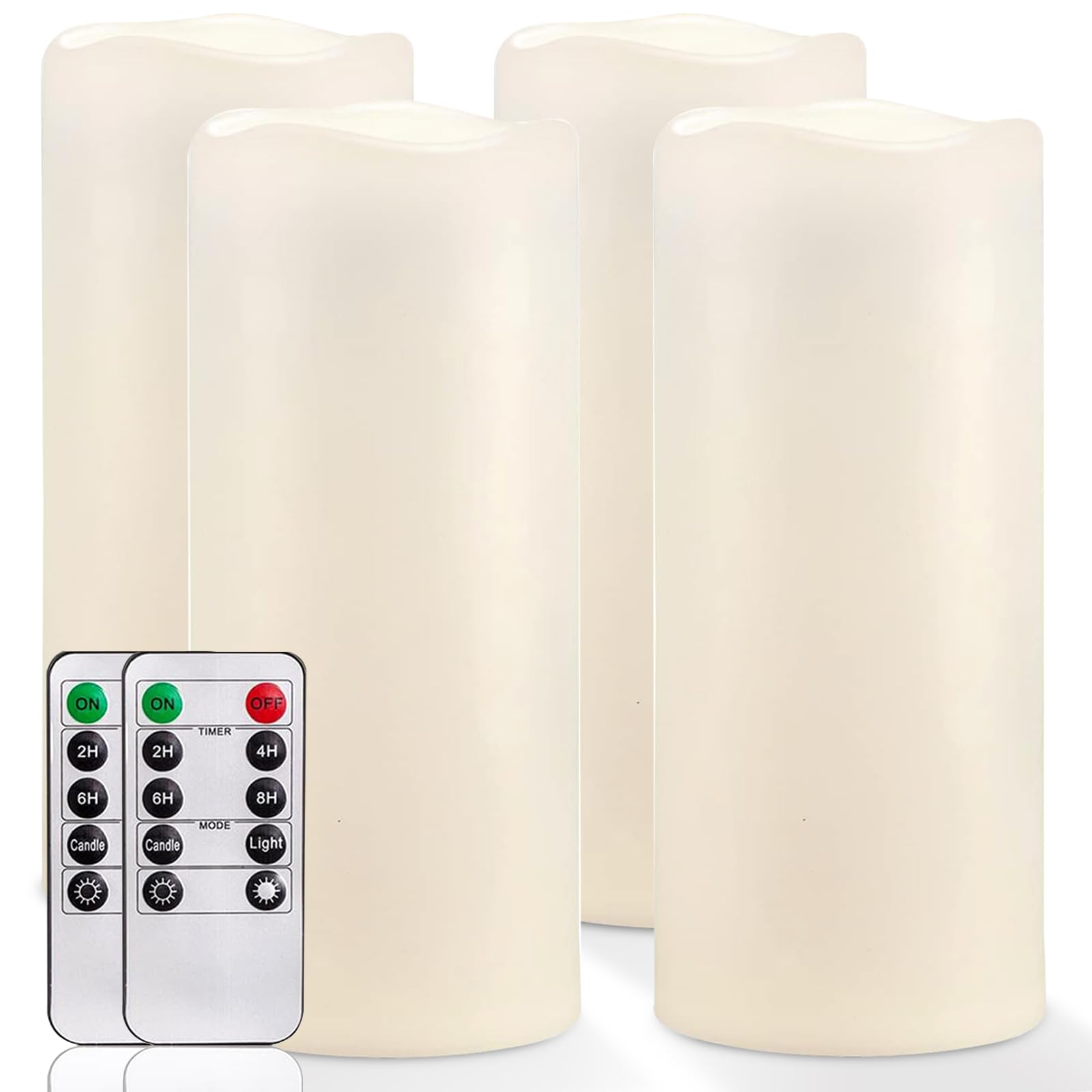 Homemory 10" x 4" Large Waterproof Outdoor Flameless Candles with Remote Control and Timer, Battery Operated Flickering LED Pillar Candles for Outdoor Larterns, Porch, Long Lasting, Set of 4