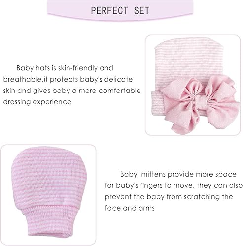 Miniatura 6 de Gorras y manoplas para recién nacidos, gorro de hospital para recién nacidos, guantes antiarañazos, set de regalo para niños y niñas