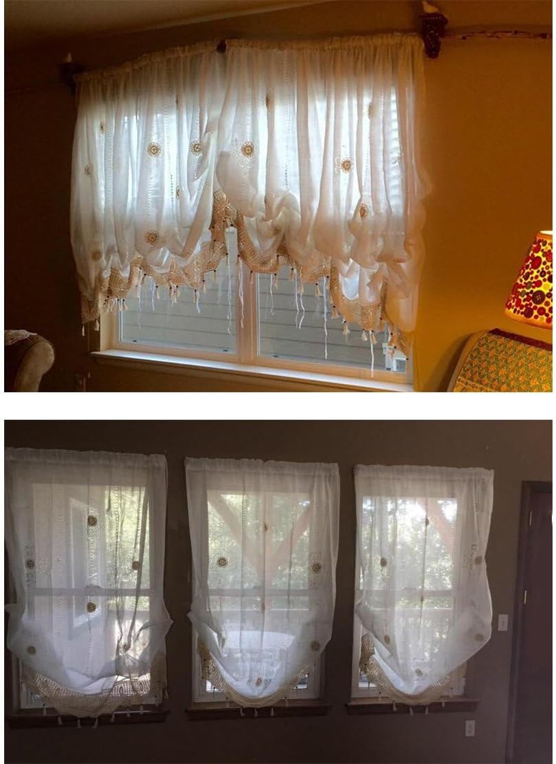 FADFAY Pastoral Style Adjustable Balloon Curtain Living Room Shade Curtain for Living Room Set,Off-White，1 Panel