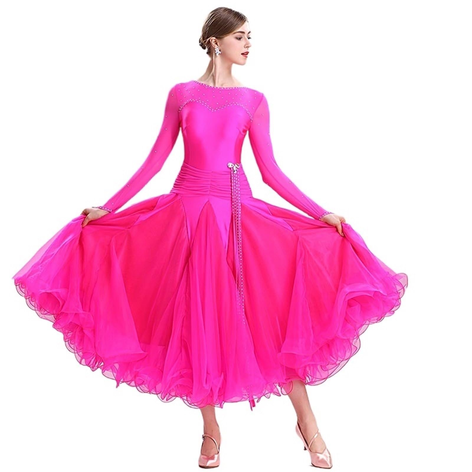 Ballroom Dance Dresses for Women Elegant Ballroom Dance Dress National Standard Modern Competition Costume Big Swing Women Waltz Dacing Clothes Stage Wear(Red1,XL)
