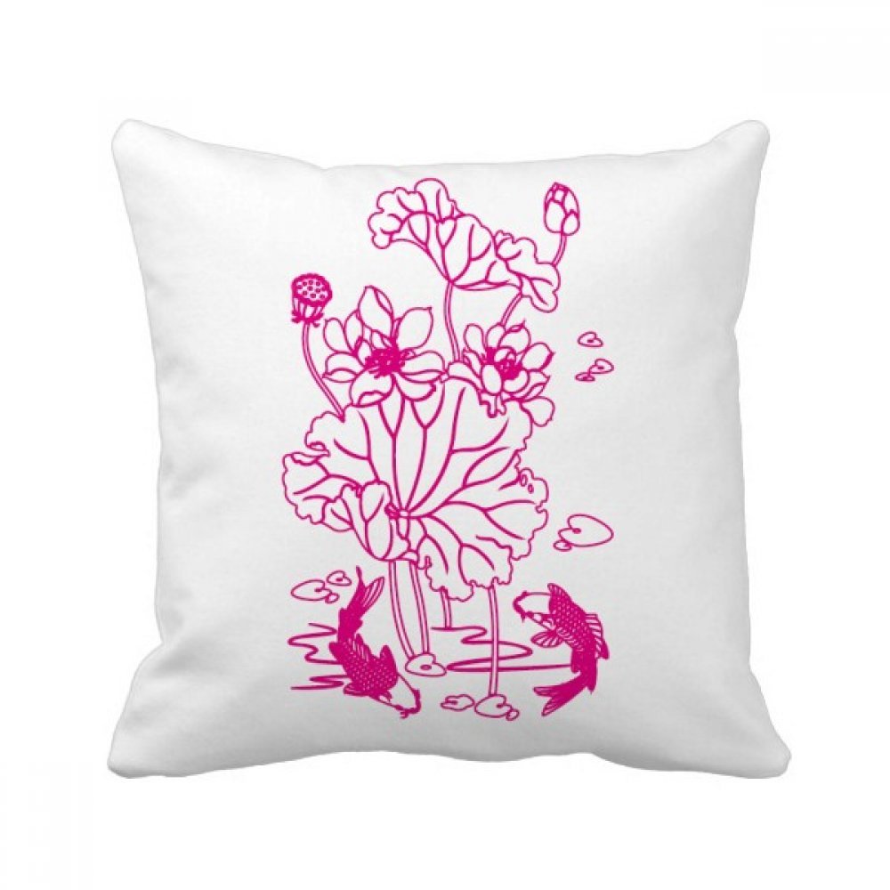 Housse coussin feuille de lotus et poisson d'eau pour déco accueil