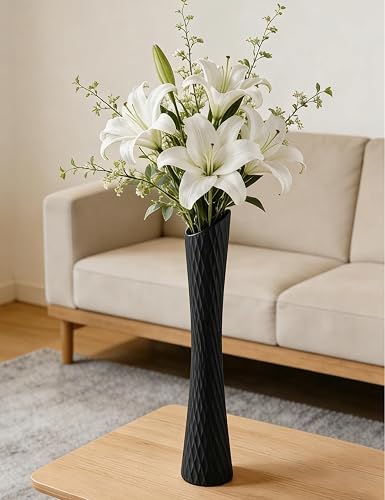 Tall Thin Vase, 16" Tall Ceramic Skinny Waist Vase, Handmade Flower Vases for Centerpiece Table Wedding Decorations Home Decor Party(Black)