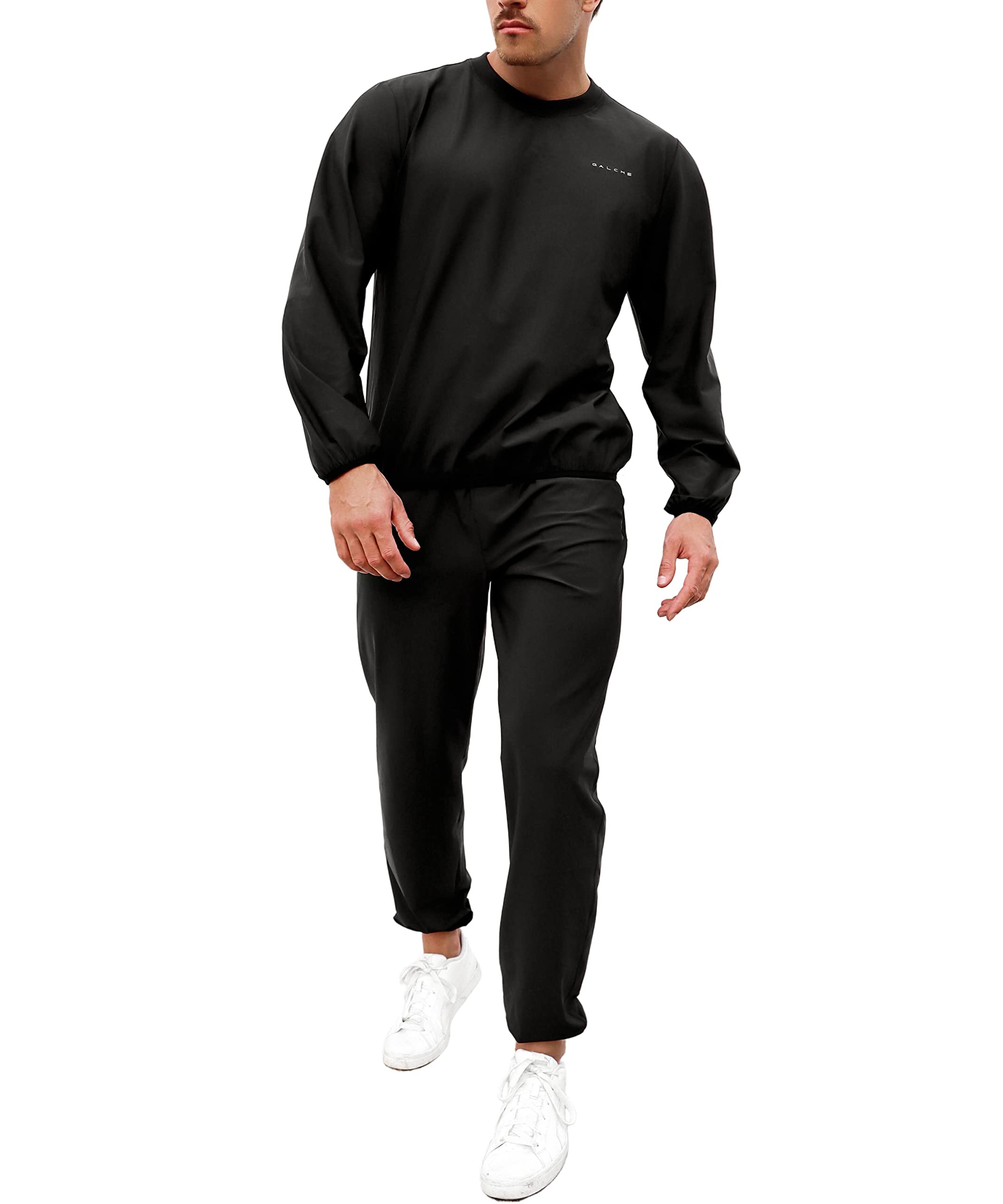 GALCHE Men's Sauna Suit 2-Piece Performance Sweatshirt and Pants Set for Weight Loss Workout Boxing (Black, X-Large)