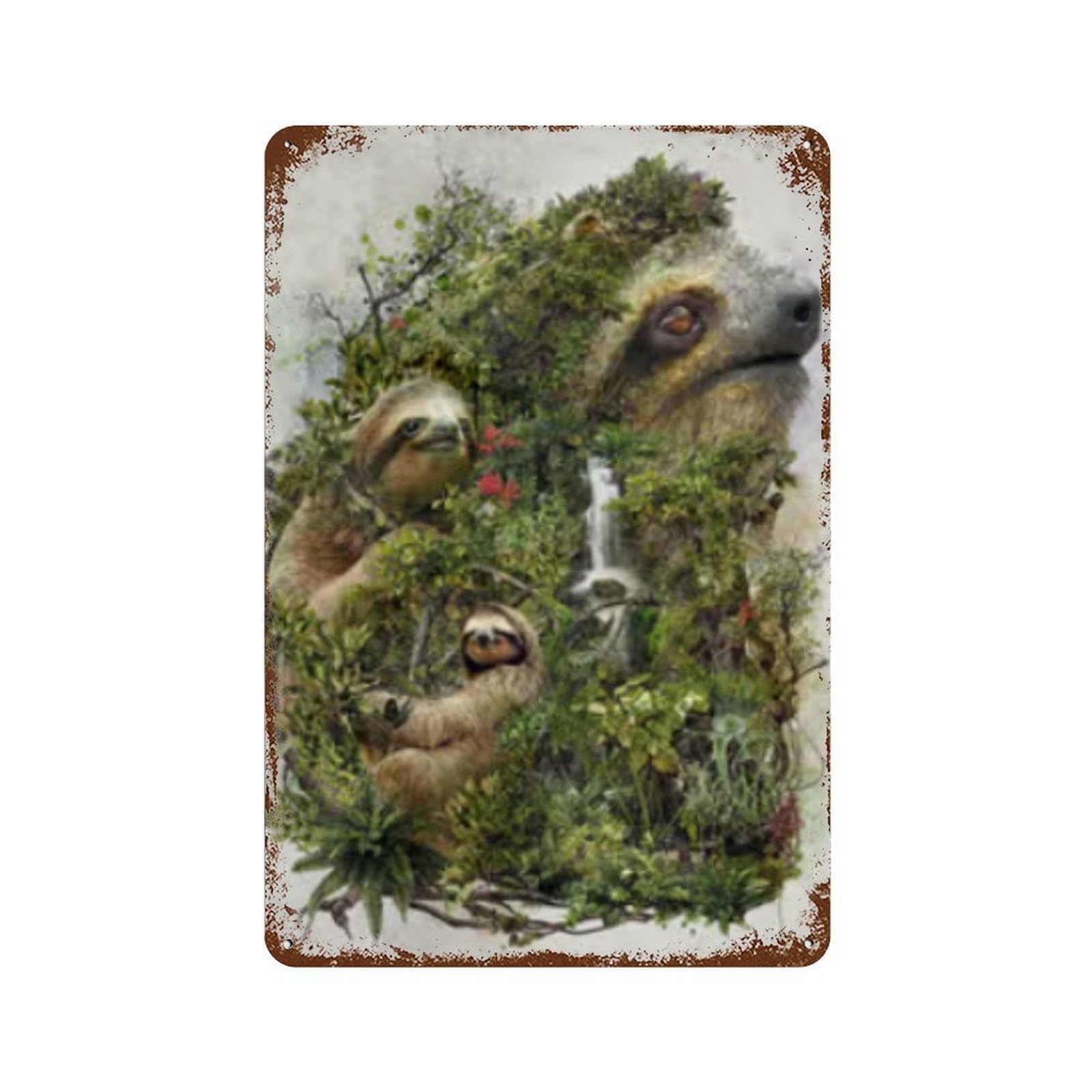 Sloth Family in Amazon Rainforest Vintage Rust Metal Sign 11.8"x7.9", for Garage, Bar And Workshop Decor, Decorative Metal Wall Art