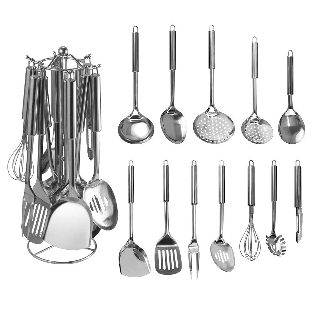 GTHTUHFD 12Pcs Stainless Steel Kitchen Cooking Utensils Set+ Utensil Hanger Nonstick Utensils Cookware Set Spatula Gadgets Kitchen Gadget For Cookware,