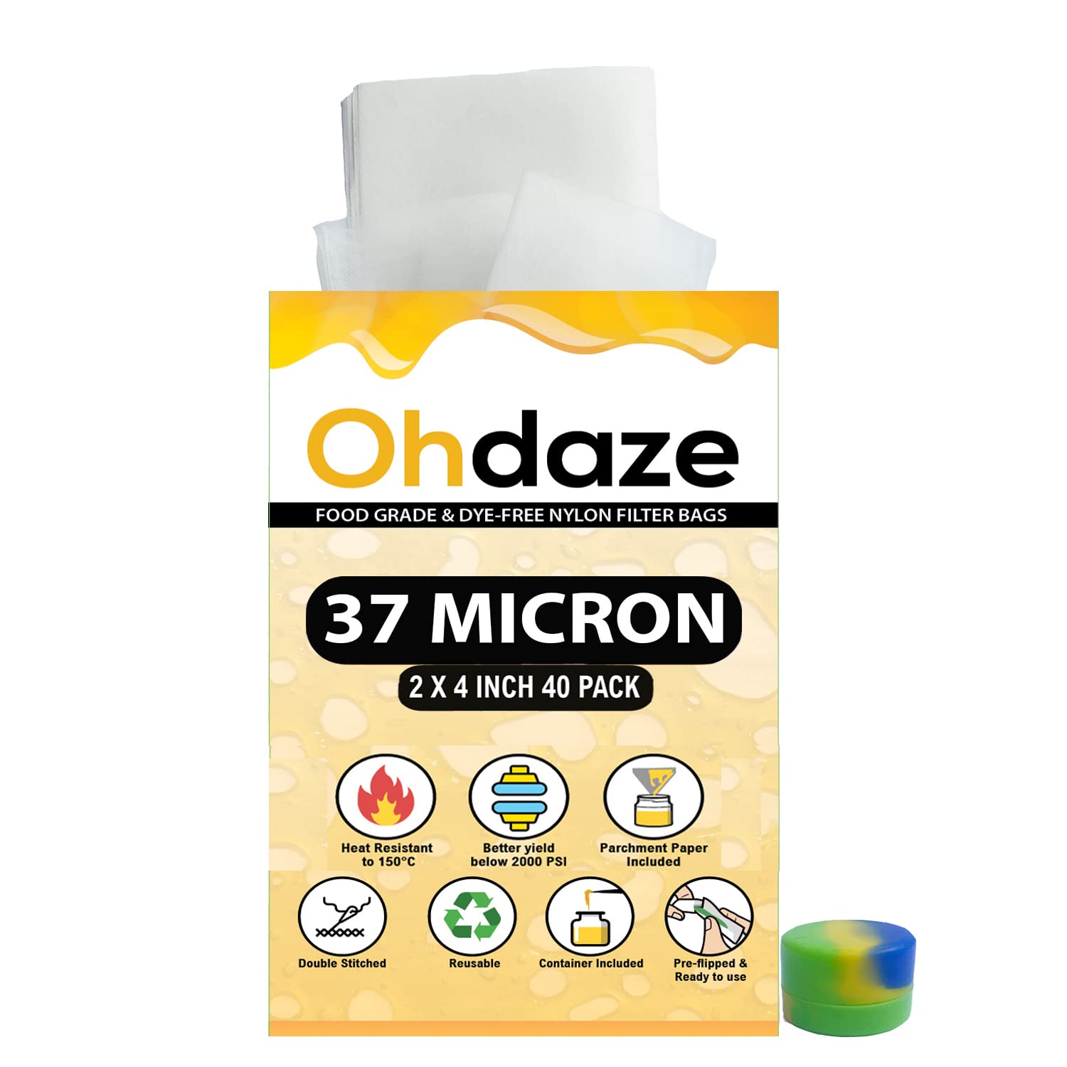 Ohdaze Rosin Micron Press Bags 37 Micron 40 Pack 2 x 4" Filter Press Bags