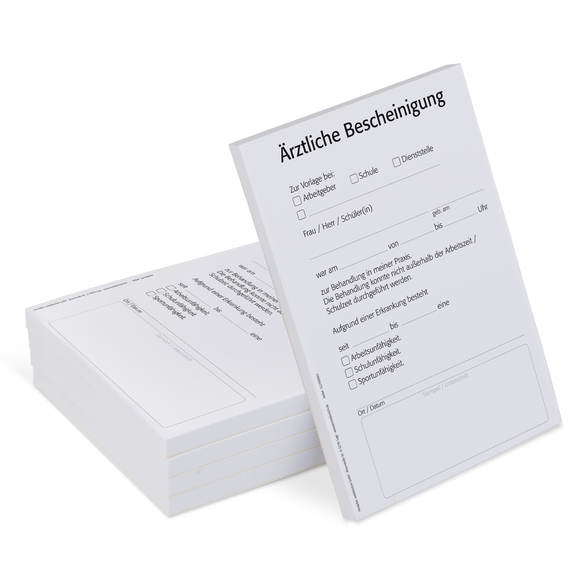 Bescheinigung für Ärzte, 5 Blöcke, je 50 Blatt, A6, für Ihren Praxisdrucker oder zur Handbeschriftung