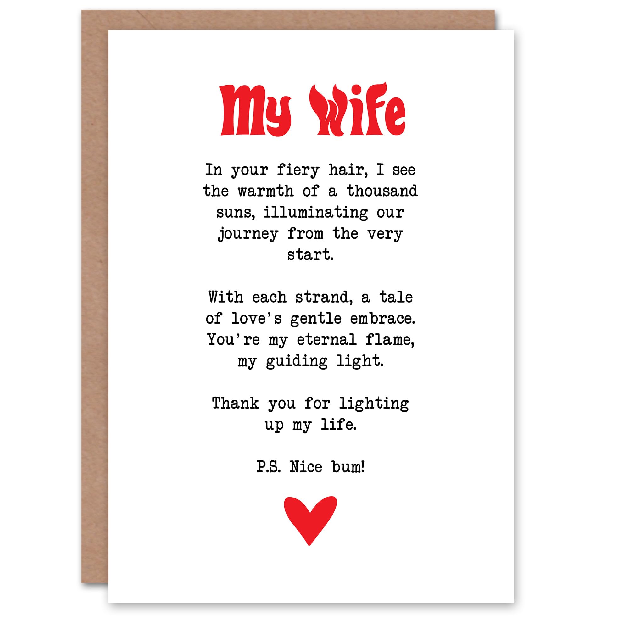 Artery8 Greeting Card Love Poem Ginger Wife Romantic Funny For Her Woman Anniversary Card