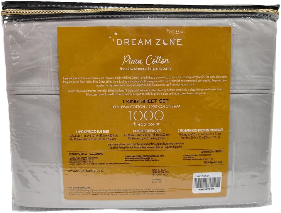 Dream Zone 1000 Thread Count Pima Cotton Queen Sheet Set in White (White,Queen)