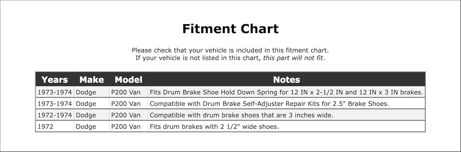 Rear Drum Brake Shoe Return Spring Kit Compatible With Dodge P200 Van 1974 1973 1972 P-2092931