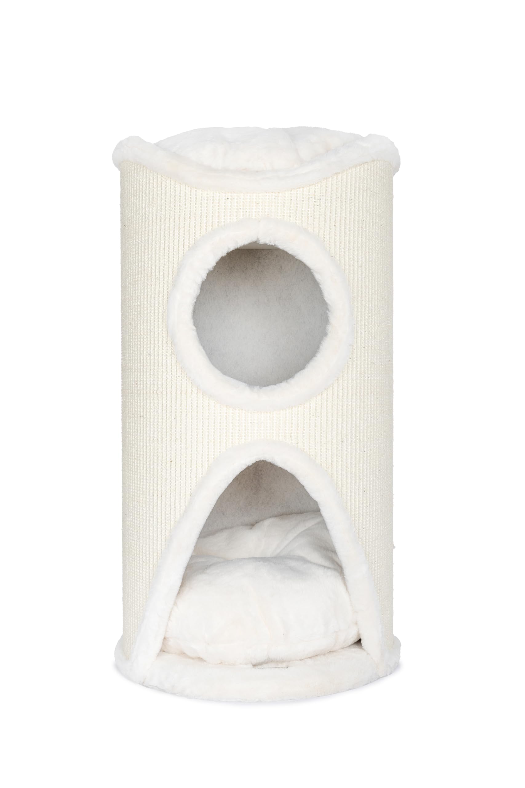 Bontoy Katzenturm Mukki Creme I mit 2 Höhlen I große Liegefläche I 75 cm höhe I Stabiler Stand I mit Sisalmatte umwickelt I Kissen herausnehmbar