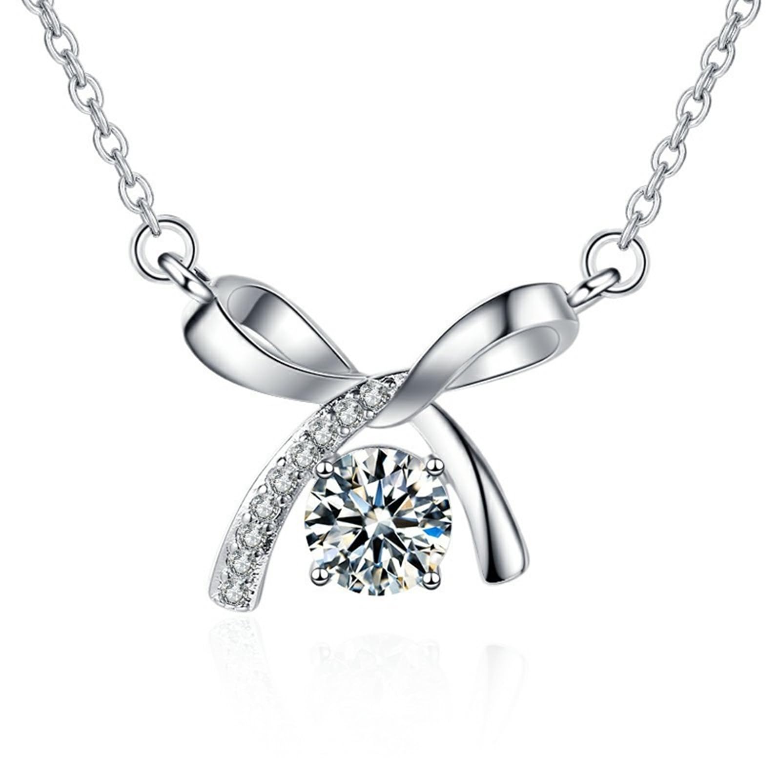 Naszyjnik damski z białego złota 18k/14k/9K, łańcuszek na szyję z zawieszką kokardką z diamentem laboratoryjnym, prawdziwa biżuteria, łańcuszek regulowany 40 + 5 cm