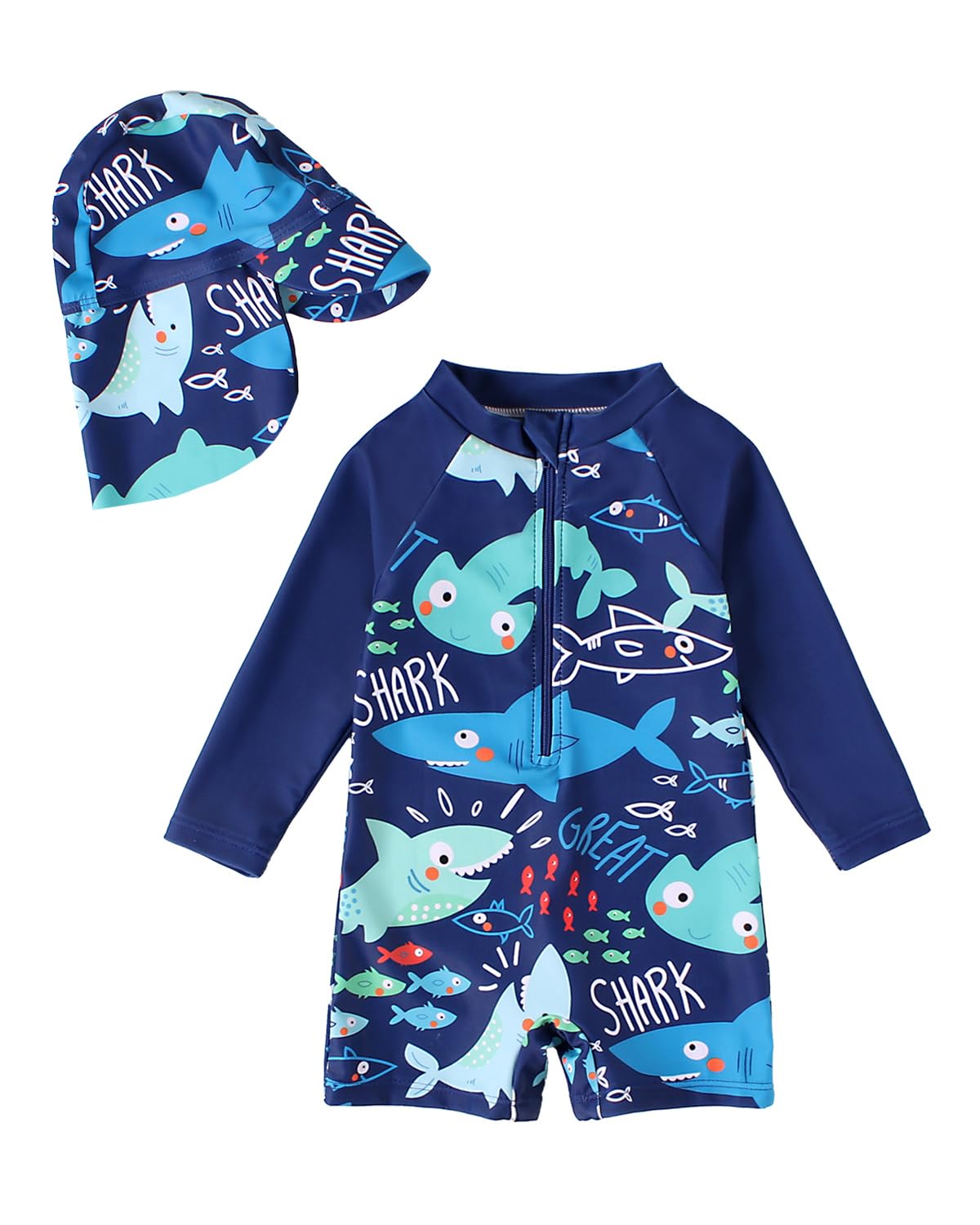 WYTbaby Baby Badeanzug Einteiler Uv Kleidung Baby Langarm Uv Schutzkleidung für Baby Junge Mit Sonnenhut