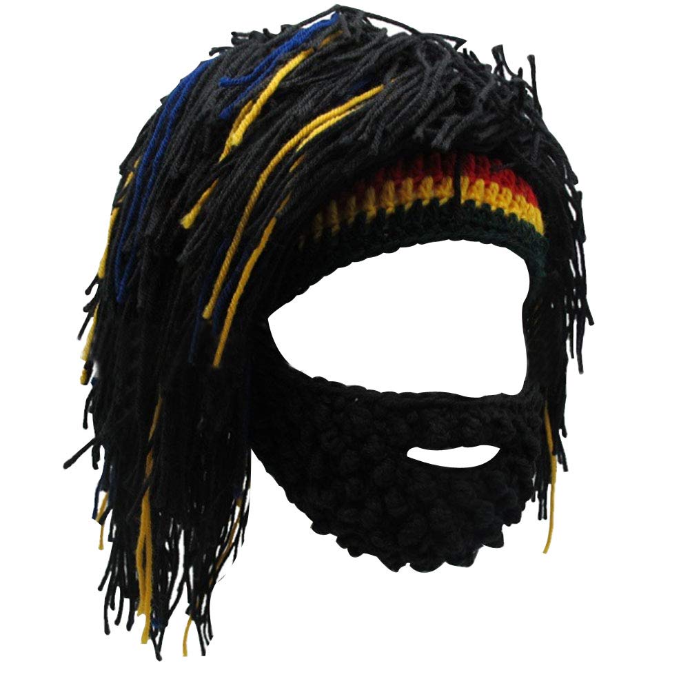LroHanKnitted Bearded Beanie Hat Funny Skull Cap Winter Warm Skiing Full Mask for Men Women