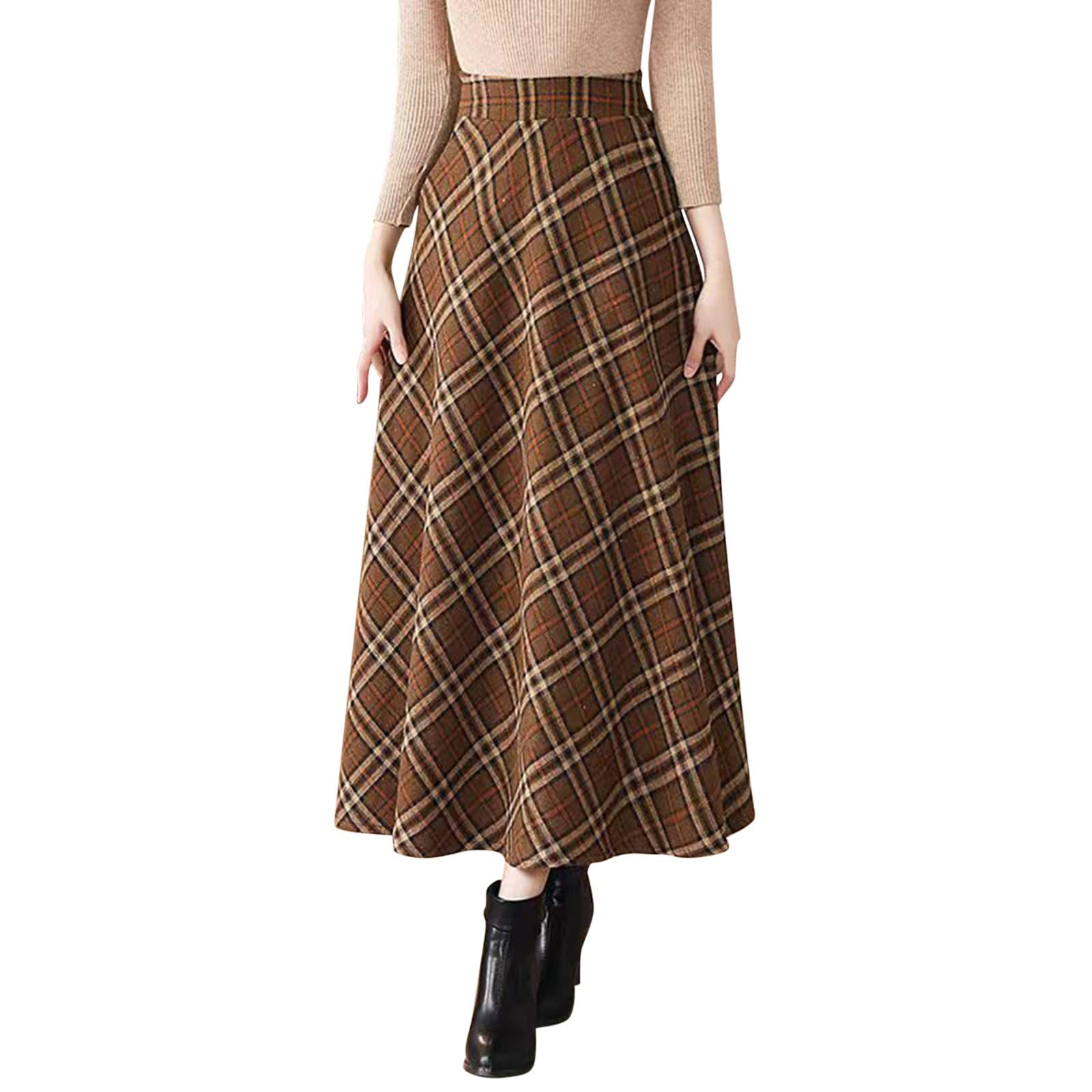 2026 Falda retro casual para mujer, falda clásica de cuadros de talle alto con cremallera con bolsillos