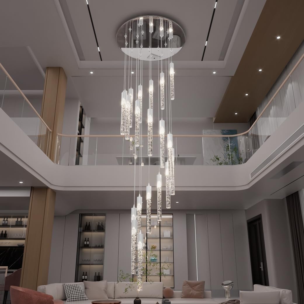 LED Lampy Wiszące Nowoczesne Cieniowane Żyrandol Sufitowy Lampa Foyer Wejście Przedpokój Oświetlenie Schodów (Srebrny, 20 Żarówek)