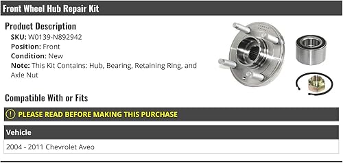 Kit de reparación de buje de rodamiento de rueda delantera, compatible con Chevy Aveo 2004-2011