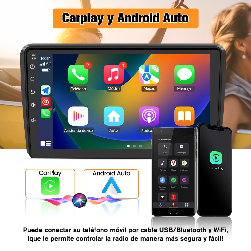 AWESAFE Android 13.0 [2GB+64GB] Radio Coche con Pantalla Táctil 9 Pulgadas para Audi A3 2006-2012, Autoradio con Bluetooth/Carplay/GPS/FM/RDS/USB, Apoya Mandos Volante y Aparcamiento