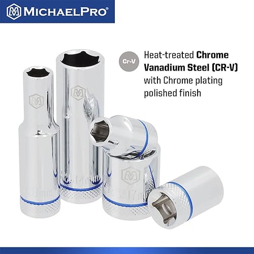 Miniatura 9 de MichaelPro MP001228 Juego de trinquete y llaves de vaso de 19 piezas, 3/8 pulgadas, reversible con liberación rápida, sin tamaños populares omitidos
