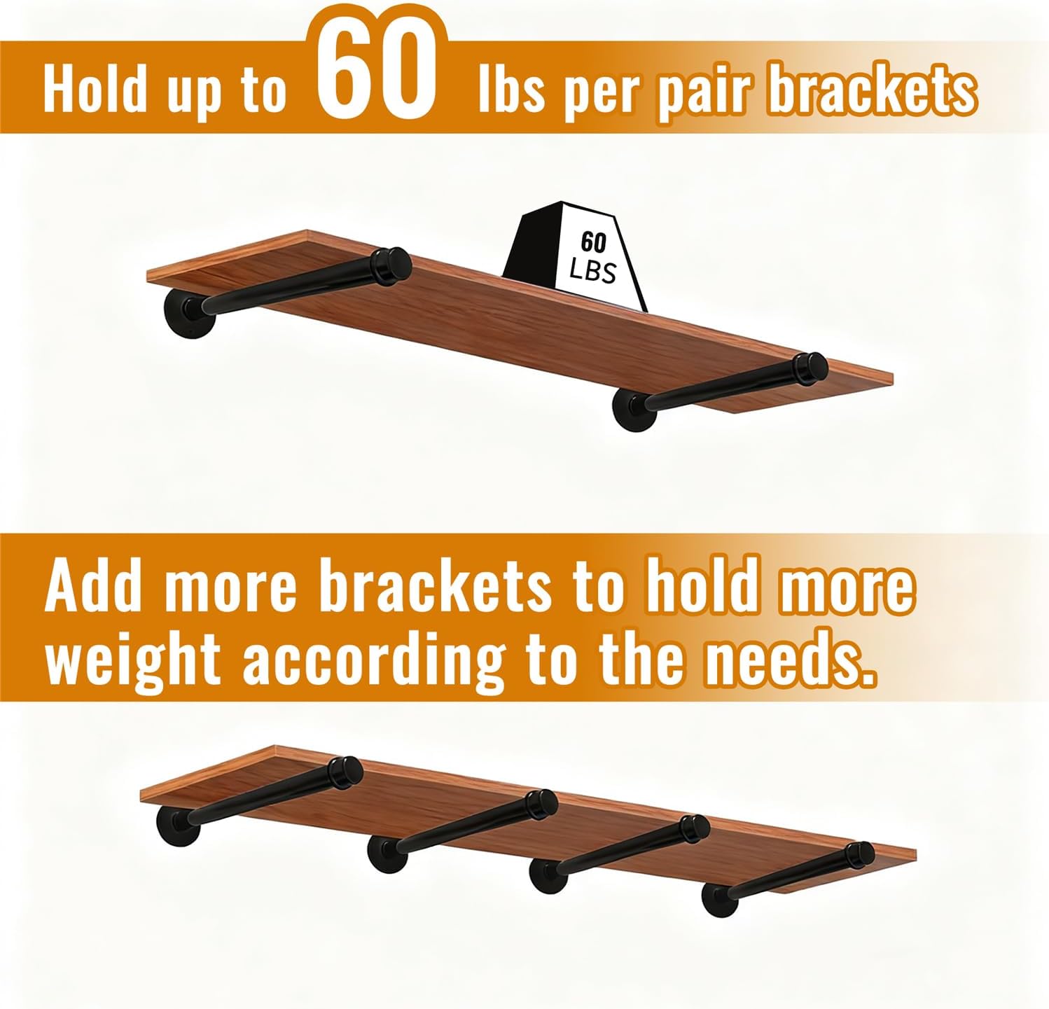 Industrial Pipe Shelf Brackets Black Floating Shelves Bracket Wall Mounted Metal Shelving Brackets for DIY Shelves Clothing Rack Hardware Included, 10 Inch Set of 6