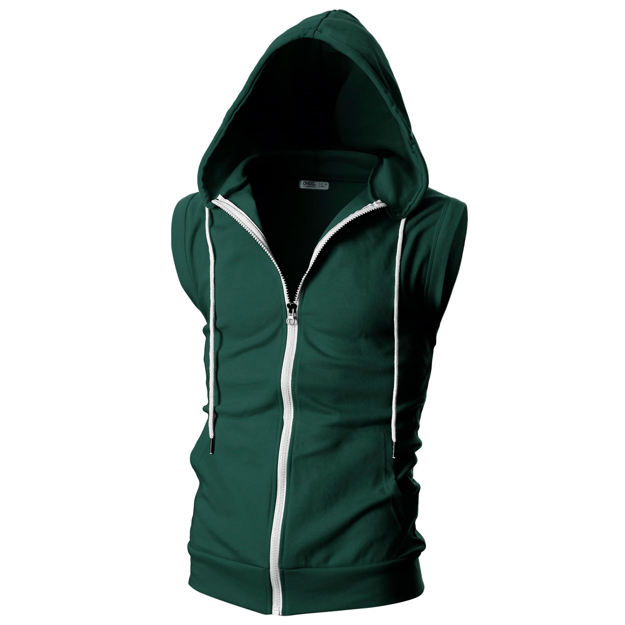 Ohoo Mens Slim Fit Sleeveless Lightweight Zip Up Hooded Sweatshirt Vest Hoodie