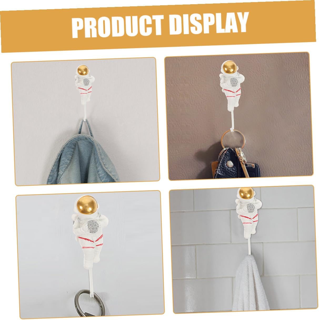 Garneck Astronaut Wall Mounted Adhesive Hooks Heavy Duty Resin Coat Hooks for Entryway and Bedroom Wall Hanging Organizer with Strong Sticky Backing, No Drilling Required