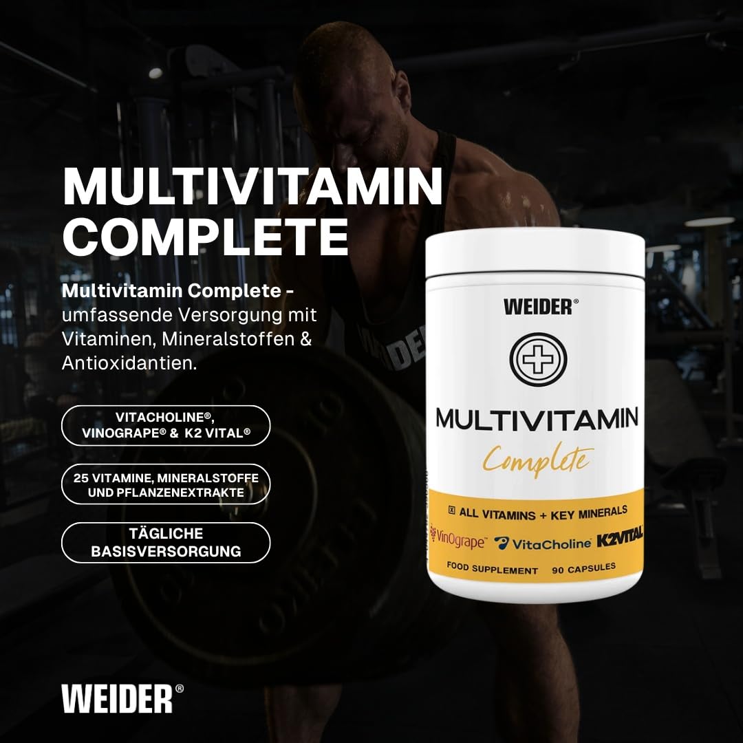 Weider - Multivitamin Complete - 13 Vitamine, Mineralstoffe und Pflanzenextrakte - Mit Vitamin D3, Vitamin C - Immunsystem stärken - 90 Kapseln