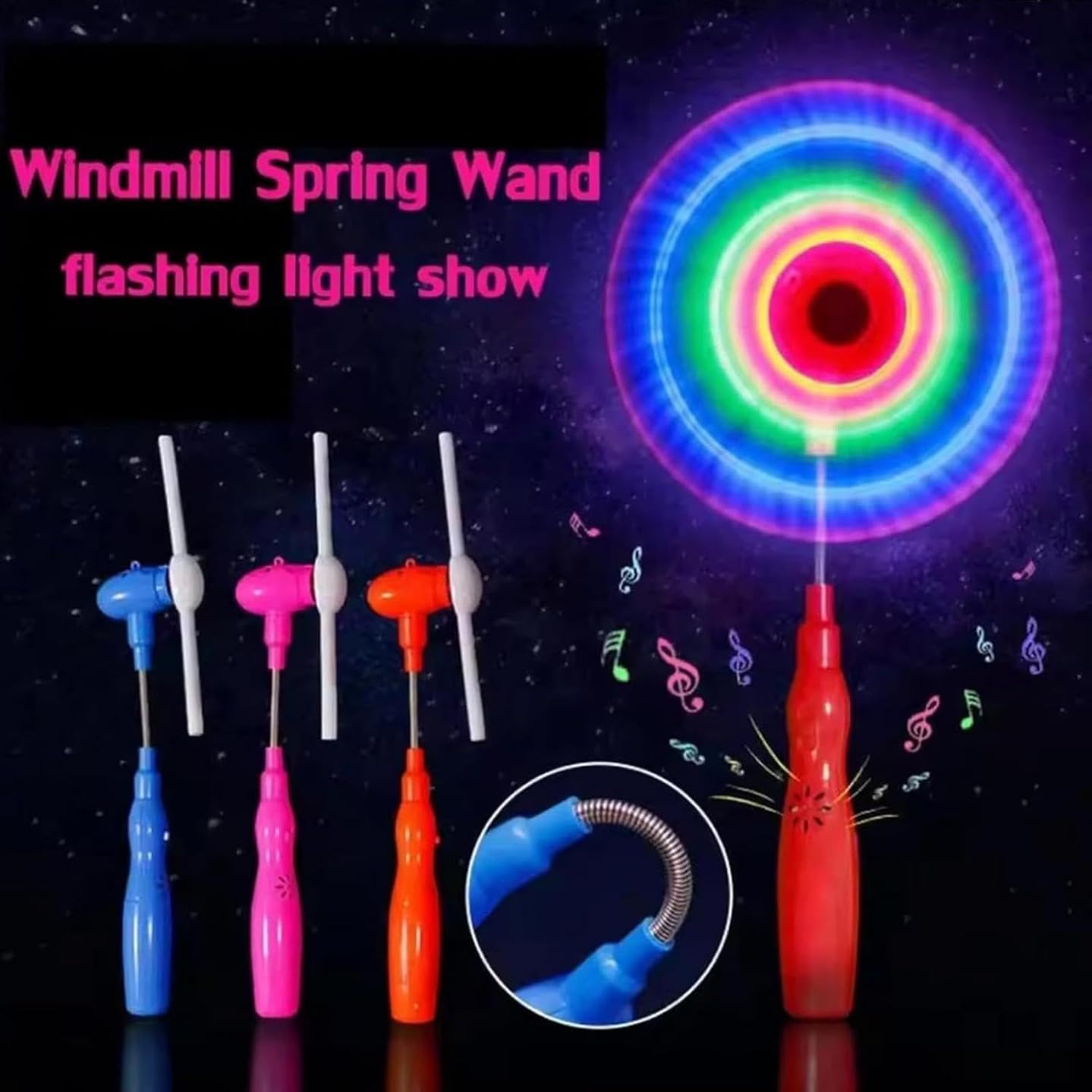 3pcs Molinos de Viento Brillantes, Juguetes de Molino de Viento para niños, Molino de Viento Giratorio con música Colorida, Regalos para Fiesta de cumpleaños de niños, Color Aleatorio