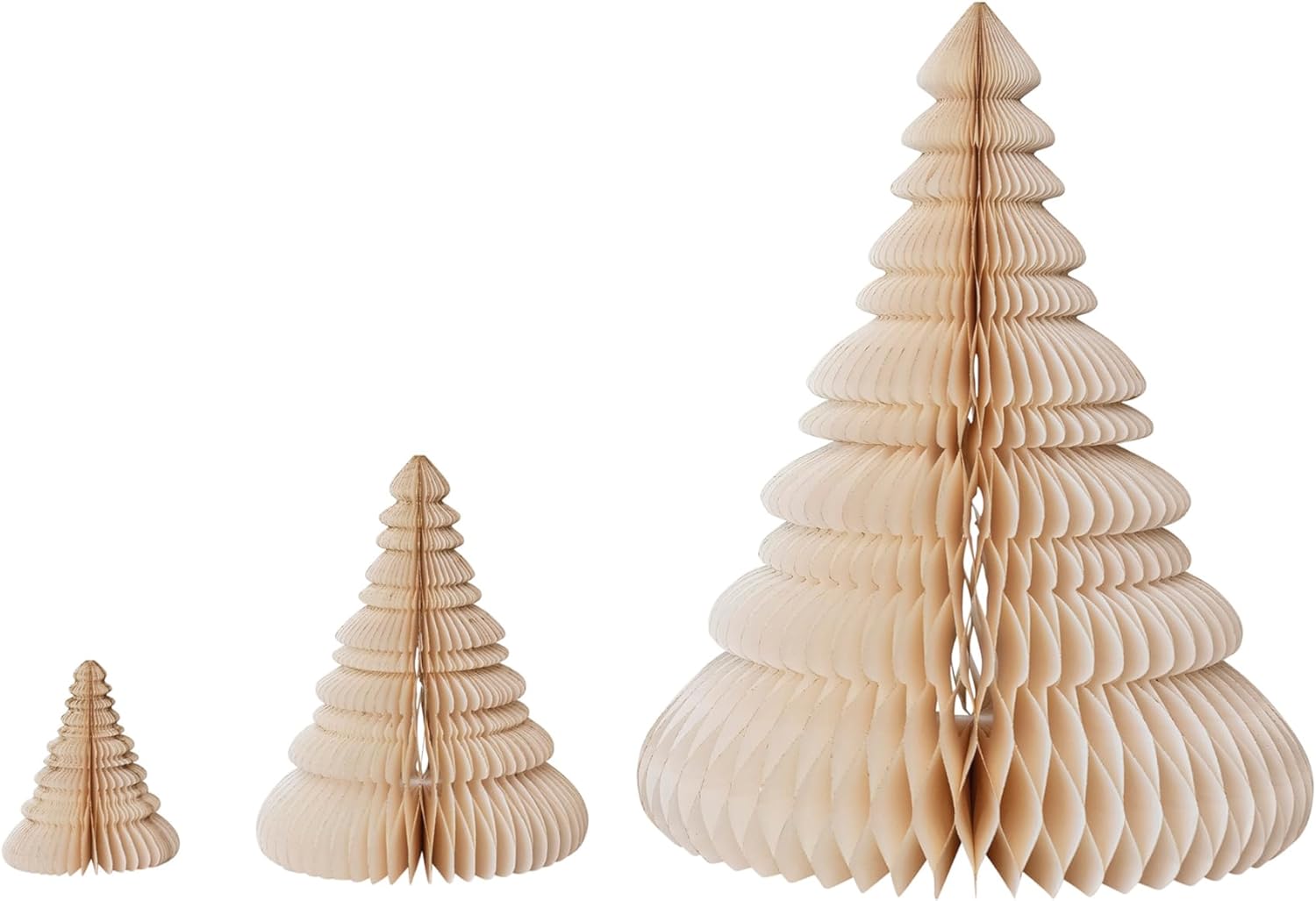Creative CoOp Round Paper Folding Trees with Gold Glitter, Cream, Set of