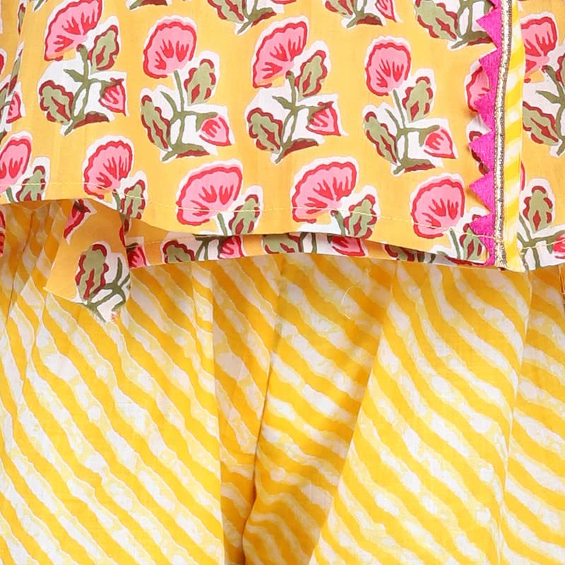 Image of BownBee Girls Cotton Kurti and Sharara Suit Set Round Neck, Angrakha Traditional Ethnic Dress, Front Open Kurta For Girl Kids, Suitable for All Festivals & Casual Wear