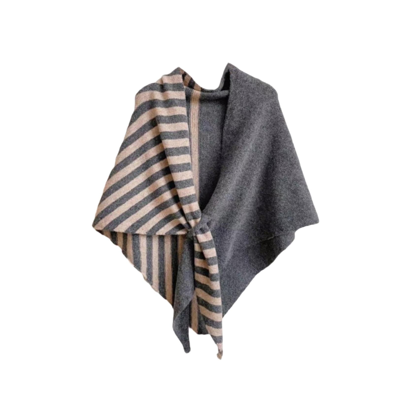 calandis Women'S Triangle Striped Shawl Cozy Cross Cape For Dresses Autumn And Winter Camel Gray | | | Scarves & Wraps-picture-44