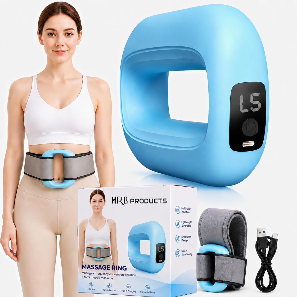 Belly Fat Burner Belt | Vibration Waist Massager for Men & Women | 3 Massage Modes | 5 Intensity Levels | Adjustable Fit | Blue, Pack of 1-image-18