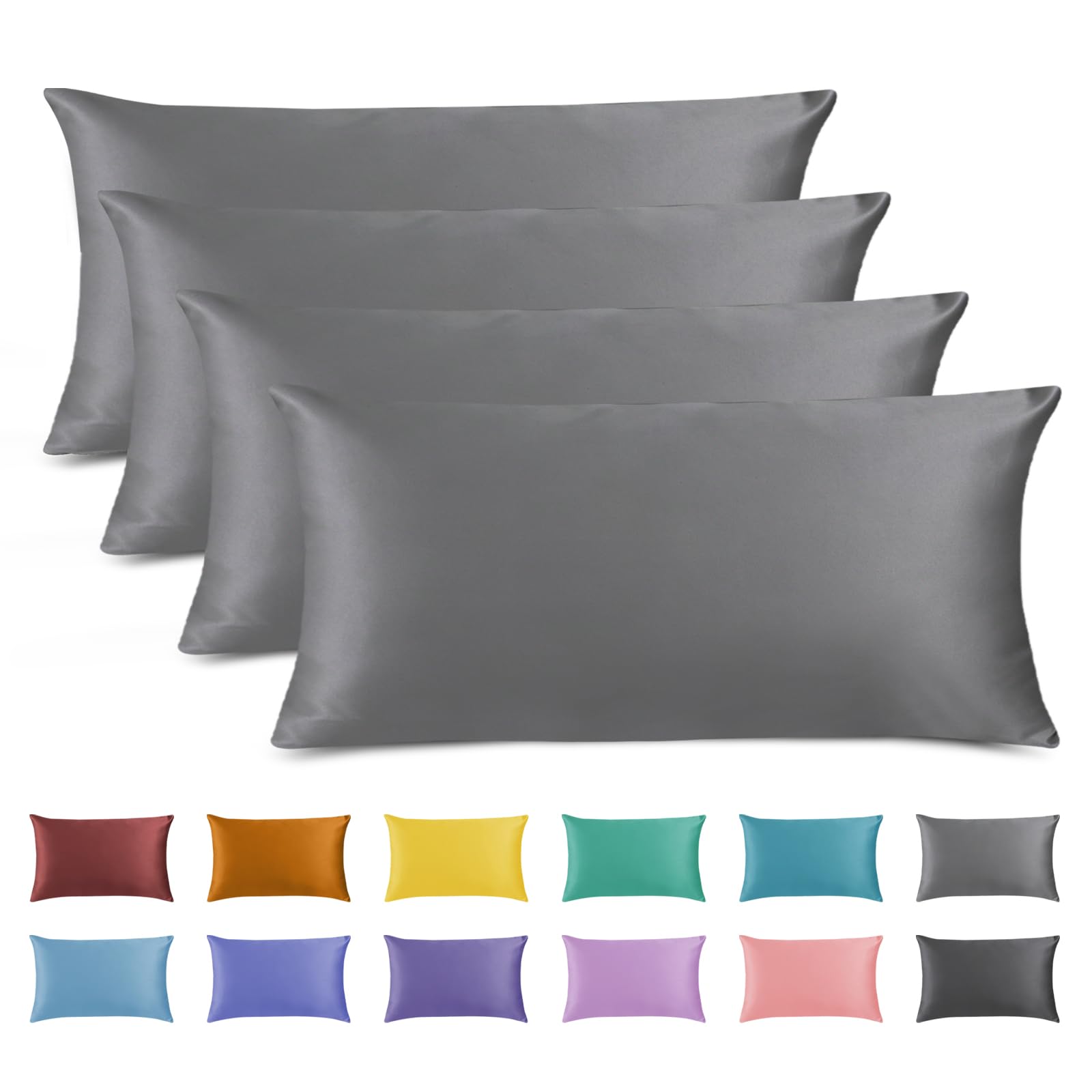 AMFUN Pillow Cases 4 Pack, Zipper Pillowcases Set, Super Soft Brushed Microfibre Pillow Covers, Breathable, Wrinkle, Fade, Stain Resistant Pillow Cases, (40 X 80 CM)