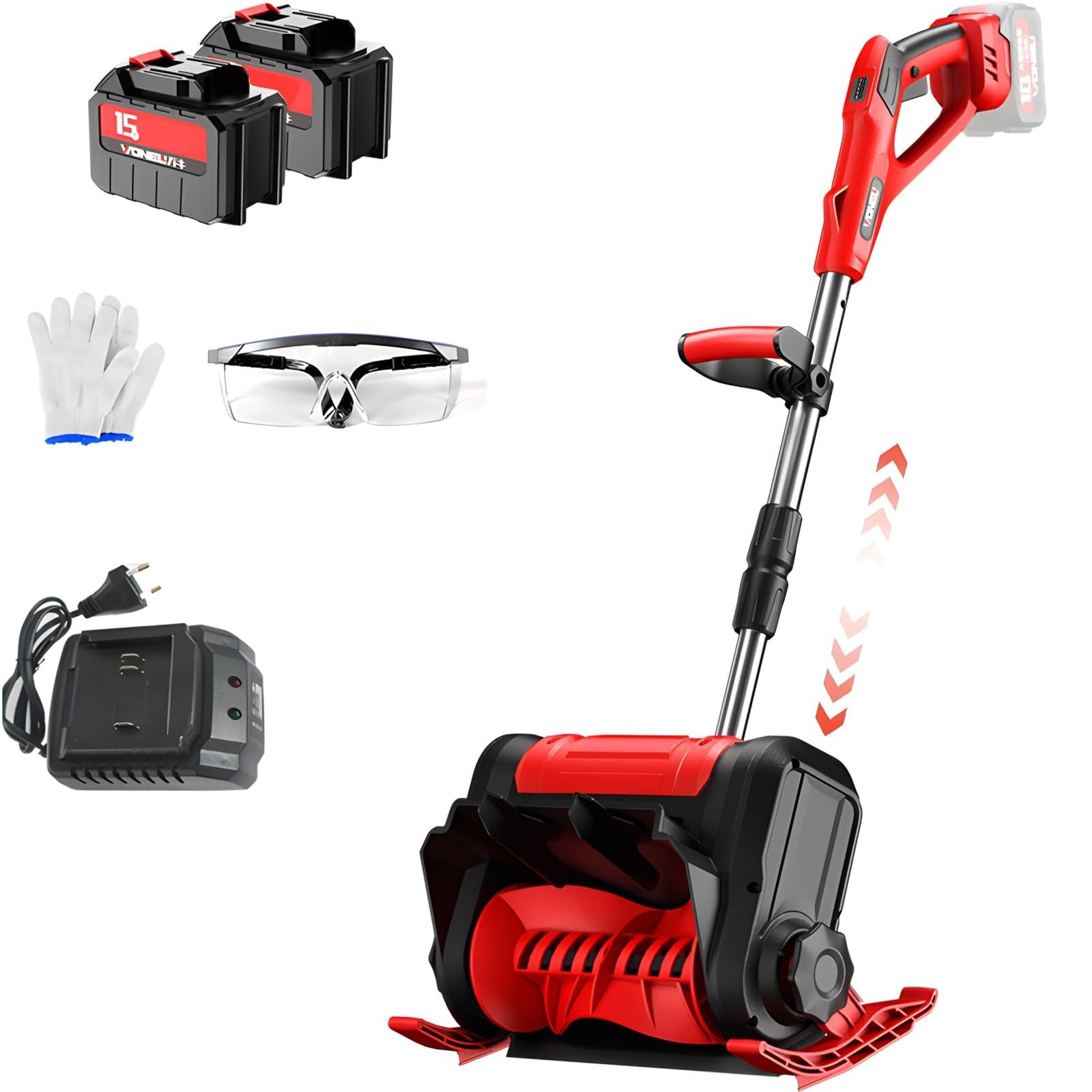 Pala Da Neve A Batteria Da 20 V, Spazzaneve Elettrico A Batteria Da 12 Pollici Con Impugnatura Anteriore Regolabile E Asta Telescopica, Spazzaneve Professionale Con 2 Batterie E Caricabatterie Rapido(