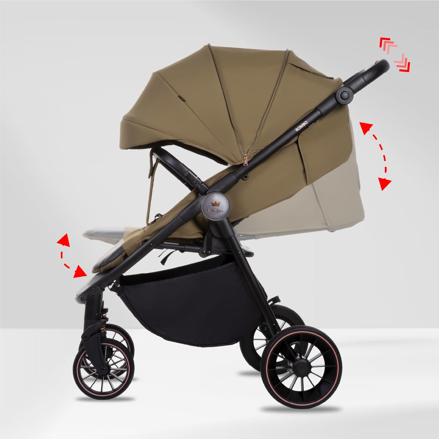 Babylux Passeggino Leggero da Viaggio ROMBO con Funzione Reclinabile, Onyx | Passeggino Pieghevole, Manubrio Telescopico, Ripiegabile In Modo Compatto, Borsa Per Pannolini E Viaggio E Altri Accessori