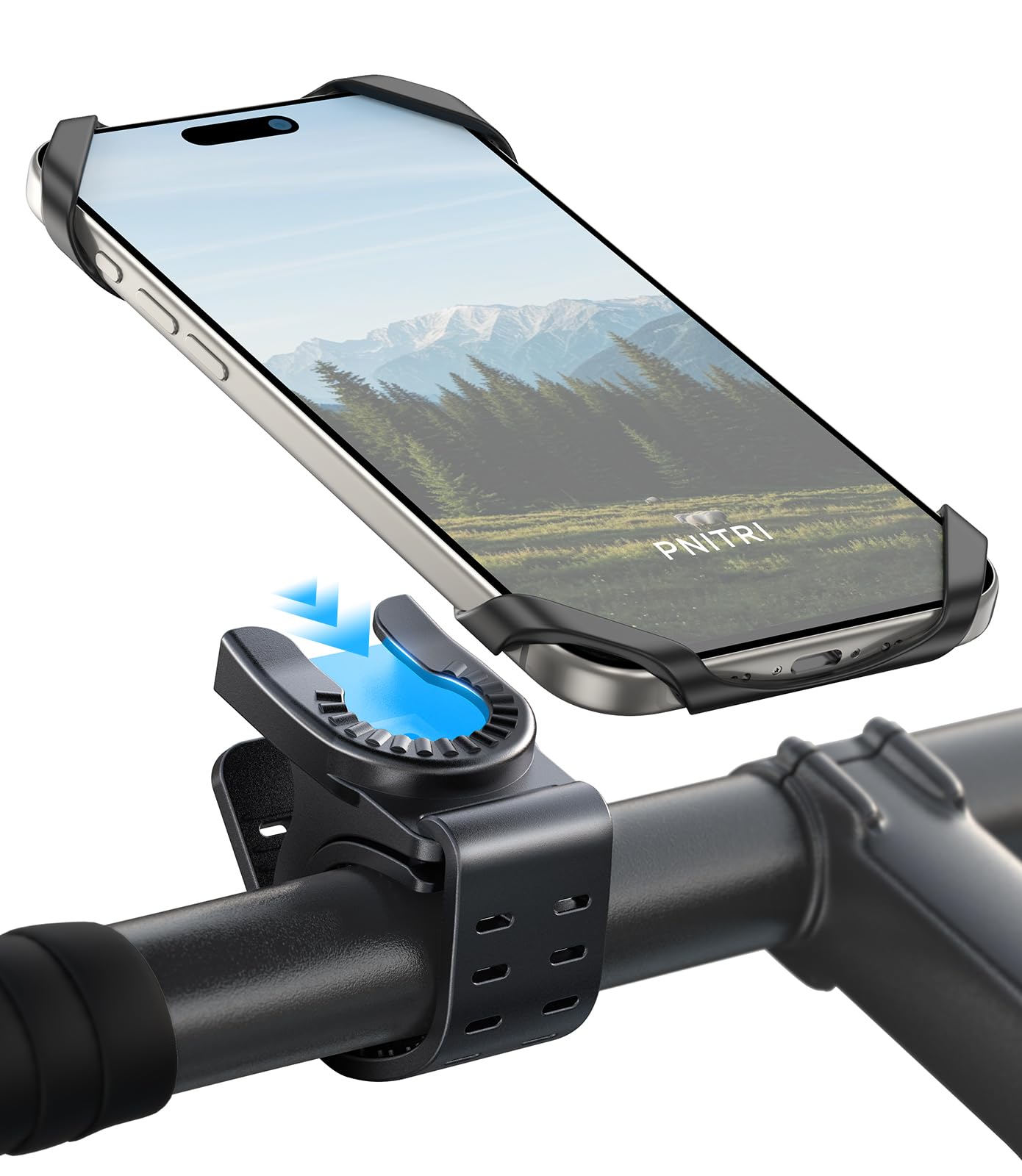 Pnitri 2026 New Upgraded Bike Phone Holder Handlebar - 1S Quick Install, Motorcycle Phone Mount, Bicycle Phone Holder fit Large Phone Case for iPhone Samsung (Black Grey Silicone 2-Pack)