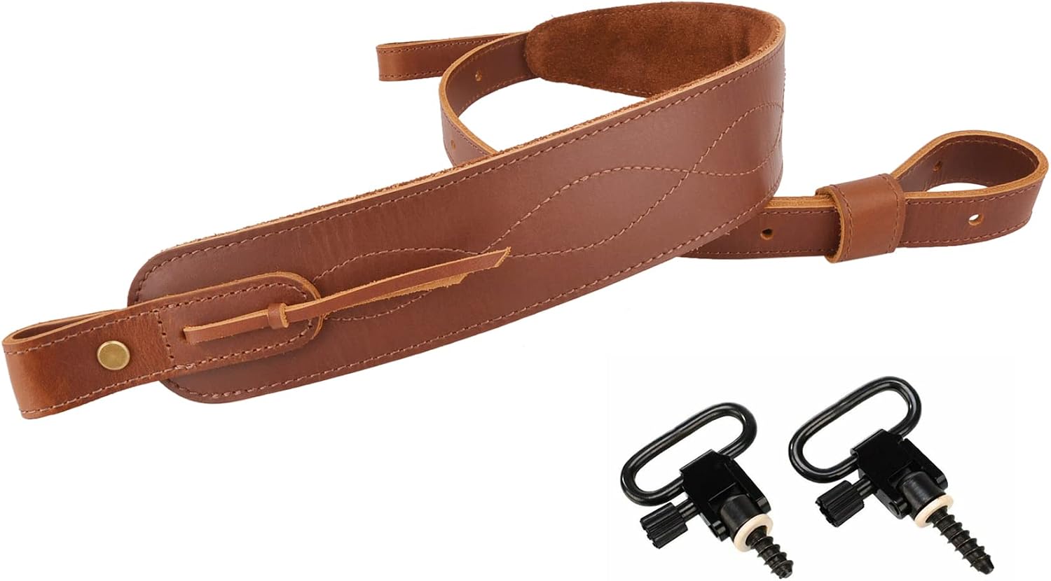 Padded Leather Rifle Sling Hunt Belt Comfortable Shoulder Gun Strap Soft Genuine Leather Hunting Accessories (Brown, with Swivels)