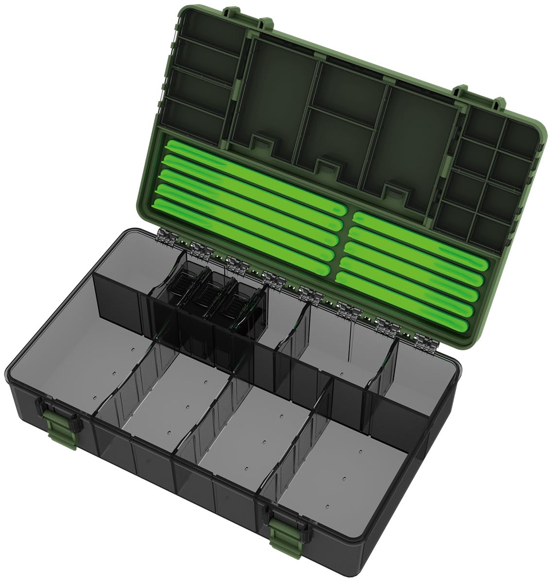 Haldorádó Feeder Pro Box - Caja organizadora profesional de aparejos de pesca y aparejos | Almacenamiento de alimentador de método de alto impacto con 10 escaleras de aparejo, 16 compartimentos
