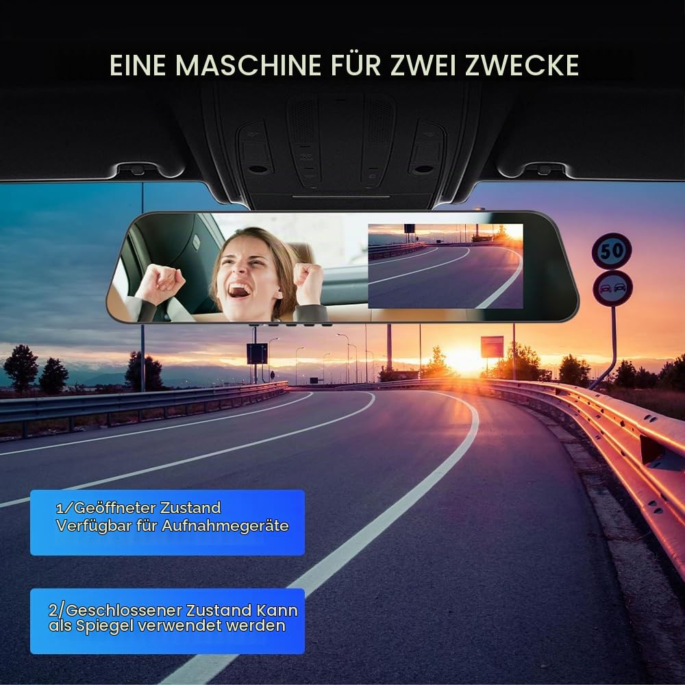 CAMECHO Spiegel Dashcam mit Rückfahrkamera 4.5'' Bildschirm Full HD 1080P, Dual Dash Cam Spiegel Auto Vorne und Hinten,Super Nachtsicht mit DVR Loop-Aufnahme