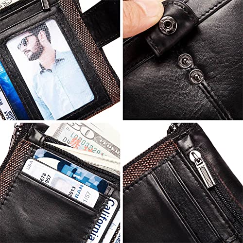 Men Vintage Genuine Leather Large Capacity Bifold Wallet,Multifunctional Card Holder Minimalist Pursewith 7 Card Slots 1 ID Window Card Case with Zip Coin Pocket4