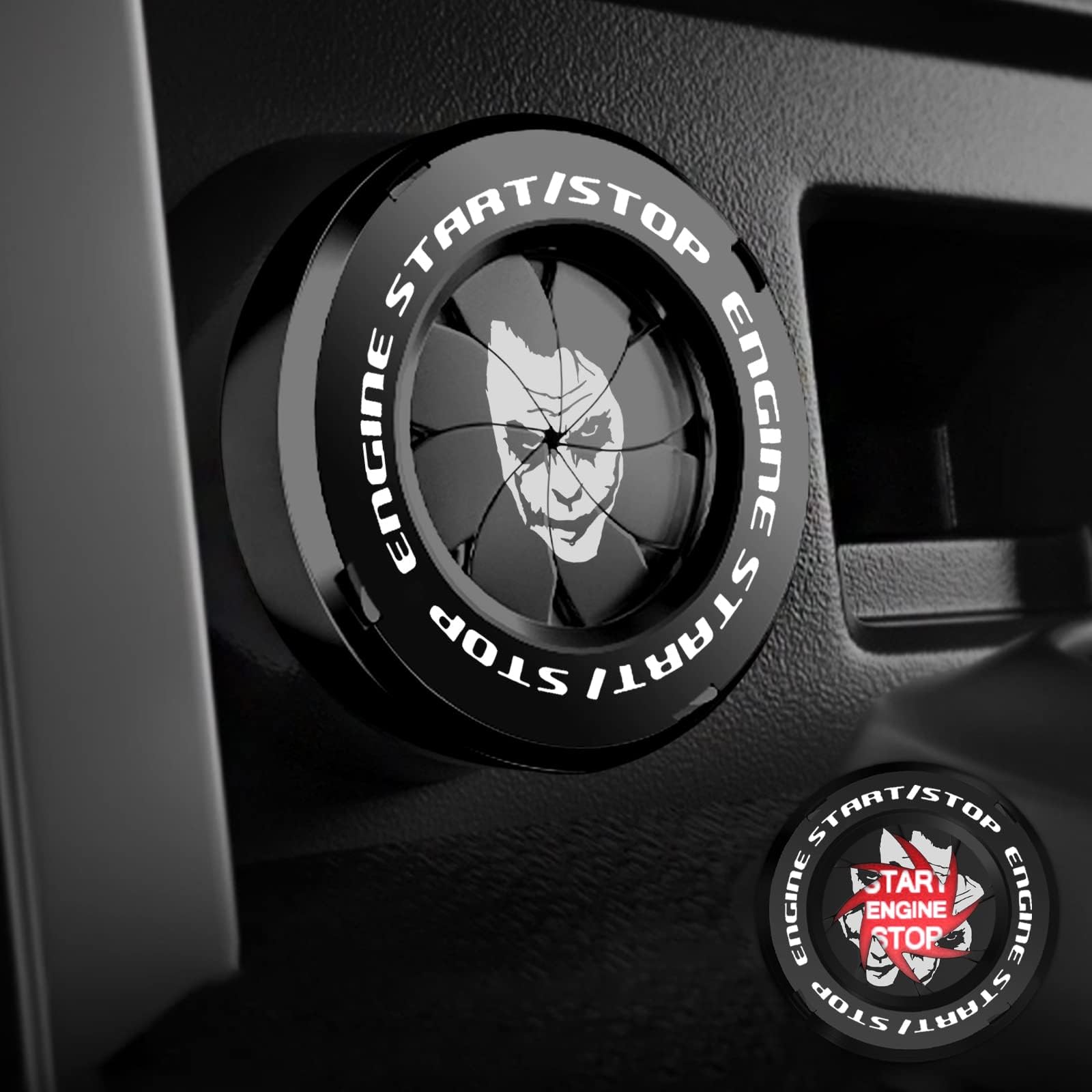 Tybasthe Rotary Start Button Cover, Joker Car Accessories, Engine Stop Button Cover, Car Stickers Interior Decoration, M Ignition Key Switch Cover
