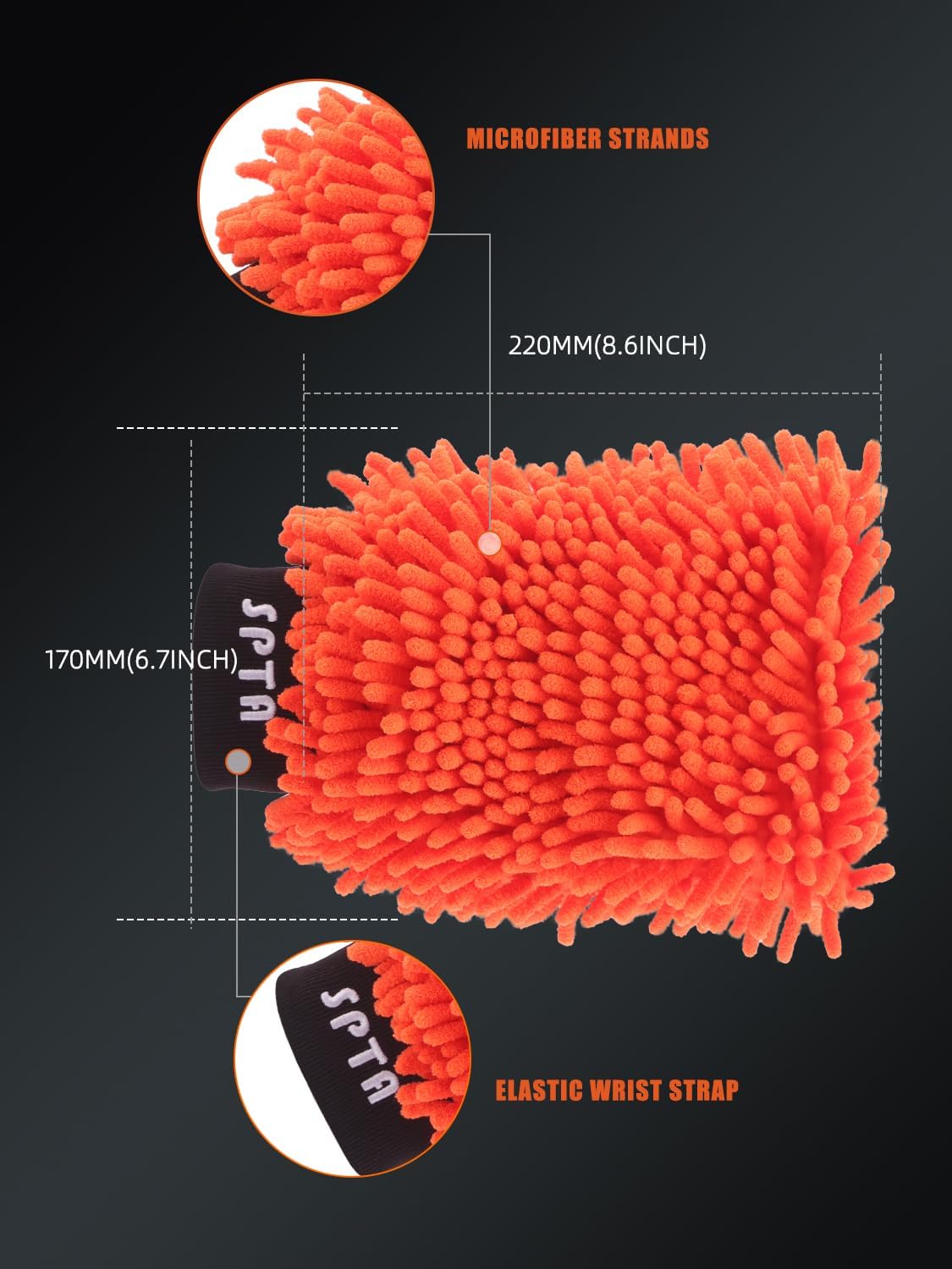 SPTA Chenille Microfiber Wash Mitt for Cars, Scratch-Free, 3 Pack