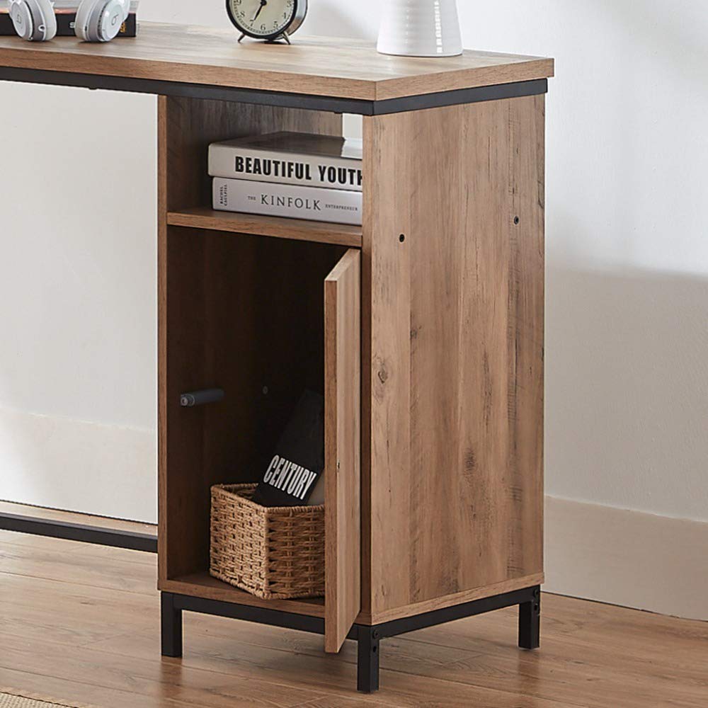 HSH L Shaped Computer Desk, Metal and Wood Rustic Corner Desk