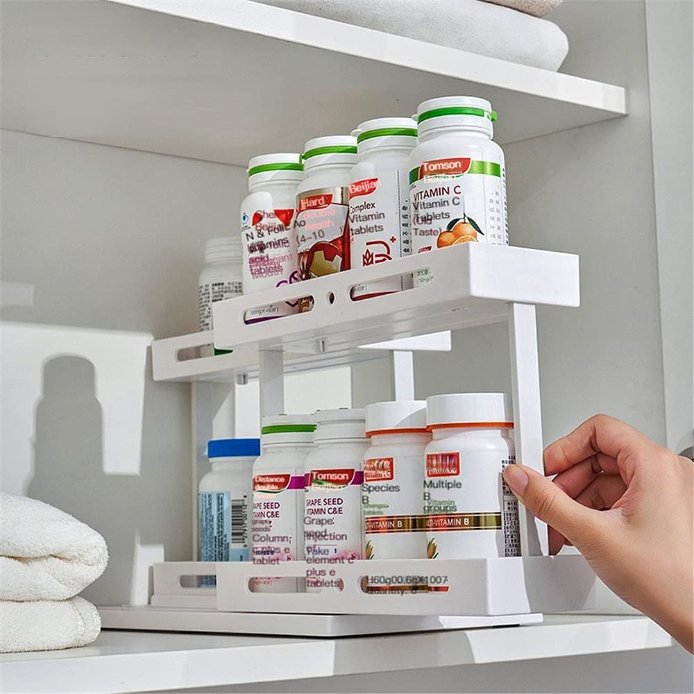 Gewürzregal, Stehend, Ausziehbar, 2 Etagen Gewürzständer, schmale Gewürze, Viel Stauraum, Regal für Küche, Kunststoff, Küchenschrankorganizer, ausziehbares Küchenlagerregal