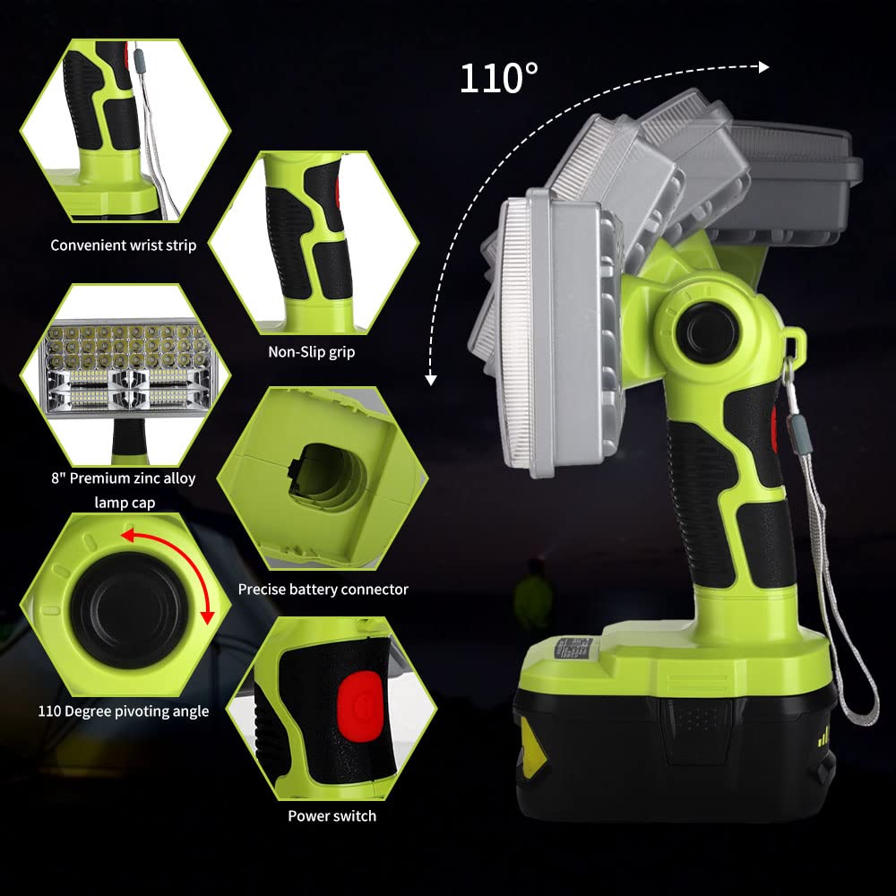 Lampada da lavoro a LED senza fili, torcia portatile da esterno, 30 W, 3300 lm, proiettore e proiettore di inondazione, compatibile con Ryobi ONE+ 14,4 V-18 V, agli ioni di litio Ni-Cd Ni-Mh