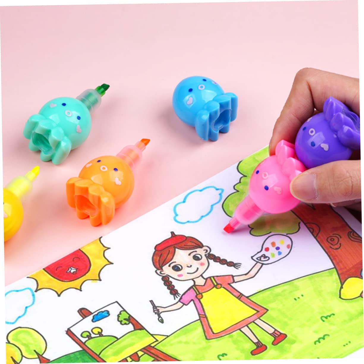 SHINEOFI Evidenziatori a Forma di Polpo 18 Pezzi, 6 Colori, Plastica Leggera, per Scuola e Cartoline Fai da Te, per Scrivere e Disegnare
