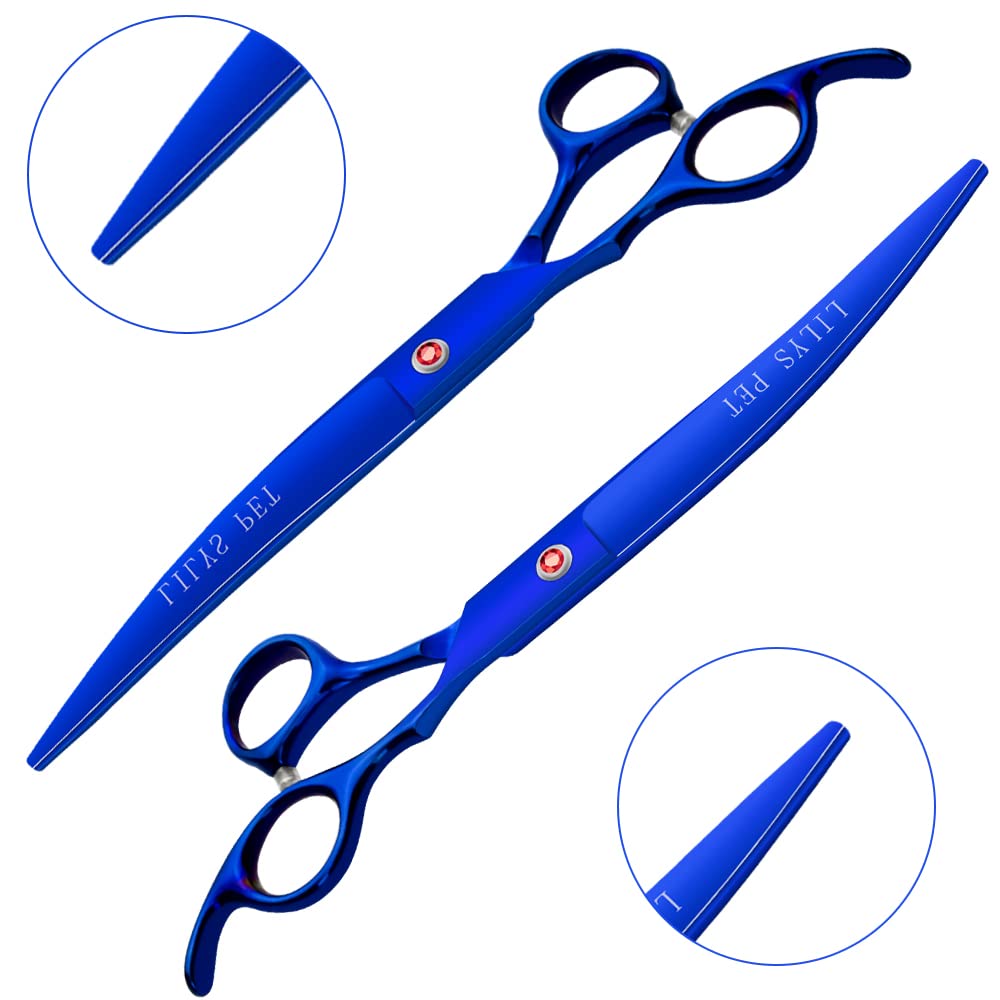 LILYS - Tijeras profesionales para mascotas con revestimiento de titanio, corte y curvado y tijeras de entresacar